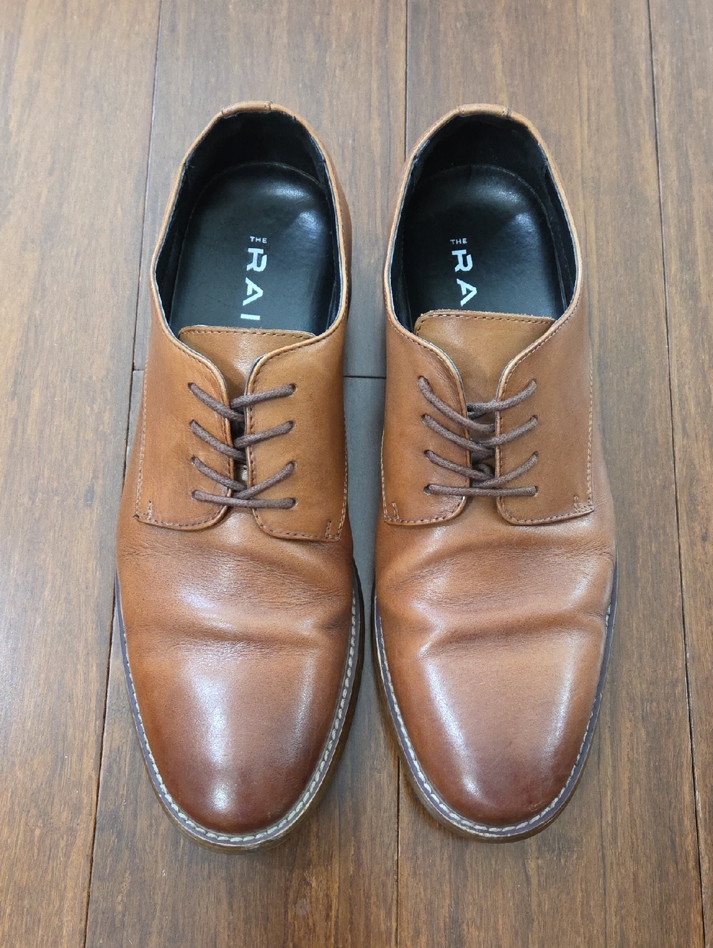 MEN'S THE RAIL COGNAC BROWN LEATHER DERBY OXFORD DRESS SHOES 43M 10